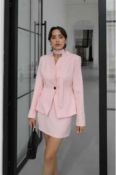 Havoş Pembe Micah Kuşak Detaylı Ceket Etek Takım