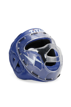 Titan Sport Yüz Korumalı Kick Boks, Boks, Muay Thai Camlı Kask-Koyu Mavi Model