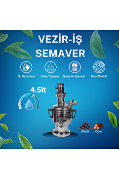 Saule Vezir-İş 4.5 Lt Krom Semaver | Odun & Kömürlü Piknik Semaveri | Krom | Hızlı Isıtma | Yerli Üretim