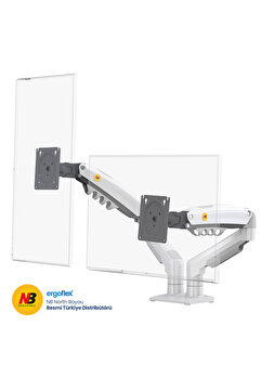 Ergoflex North Bayou Nb F160 17-27 " Monitör Tutucu Çift Kol Amortisörlü 2-9 Kg Vesa Monitör Standı Beyaz