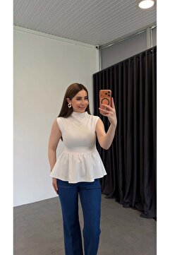 elif teke Livia Sıfır Kol Altı Fırfırlı Bluz Ekru