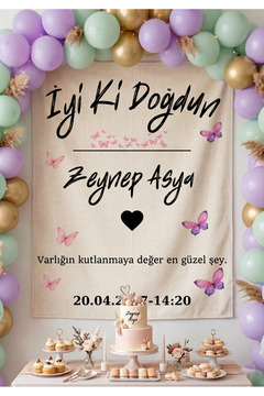 LUNA DİZAYN Kişiye Özel Yatay Doğum Günü Happy Birthday Duvar Örtüsü Duvar Halısı Birinci Kalite Kumaş