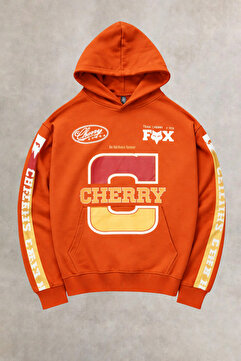 Overdrive Cherry Fox Turuncu Baskılı Motorcu Sweatshirt