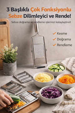 Anadolu Saray Pratik 3 Başlıklı Paslanmaz Çelik Sebze Doğrayıcı Rende Dilimleyici Seti