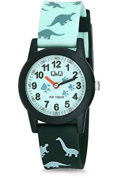 Q&Q Çocuk Unisex Yeşil Dinozor Desenli Su Geçirmez Çocuk Kol Saati