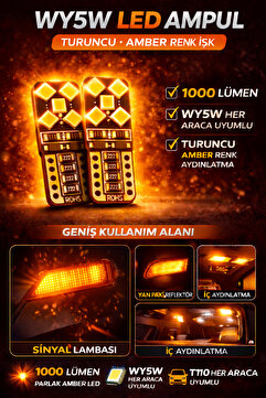 Duolight T10 Turuncu Park Ampulü 2 Adet - Amerikan Park Görünümü - Arıza Lambası Yakmaz - Ultra Parlak Led Se