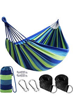 valkyrie Çift Kişilik XL 260x150cm Kemerli Kolay Kurulabilir Kanvas Hamak Çantalı Mavi