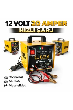 Genel Markalar Pro Lefs 12 Volt 20 Amper Akü Şarj Cihazı Saatte 15 Amper Dolum Yapar 180 Ampere Kadar Şarj Eder