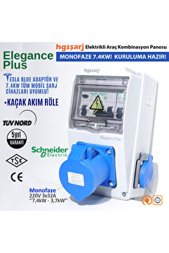 hgsşarj ''Elegance PLUS'' Elektrikli Araç Kombinasyon Kutusu, Tesla Blue Adaptöre Uyumlu+K.A.Röle ,Schneider
