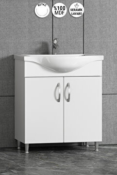 ÖZCEDEN Yıldız 55 cm Beyaz MDF Seramik Lavabolu Ayaklı Banyo Alt Dolabı