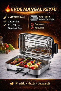 Taner Standart Boy Elektrikli Izgara Mangal Barbekü 31*21 cm - 950 W Tnrz1700