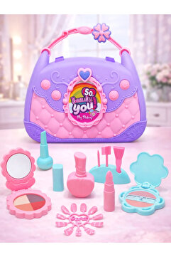 a v d a Make Up Far+Ruj+Allık+Takma Tırnak+Makyaj Fırçaları Çantalı Güzellik Makyaj Seti