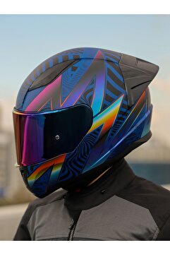 LS2 RAPID 2 RACE OPTIK MAT MAVİ-MOR KASK (Gökkuşağı Vizörlü)