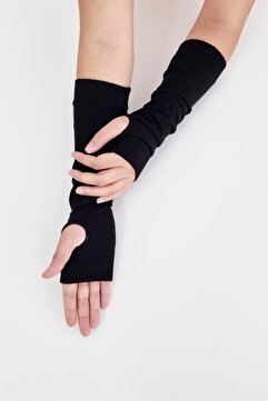 opc fashion Siyah Sporcu Kolluğu Parmaklı Likralı Ellik