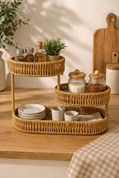 Chefstar MODERN 30*37 CM 3 KATLI LÜKS OVAL HASIR GÖRÜNÜMLÜ RATTAN DÜZENLEYİCİ