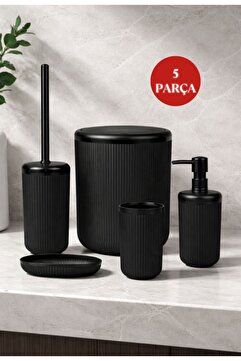 Okyanus Home Linea Siyah Çizgili Yuvarlak Banyo Seti