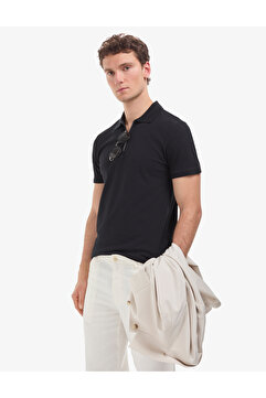 Pierre Cardin Siyah Slim Fit %100 Pamuk Kıvrılmaz Fermuarlı Polo Yaka Basic Tişört 50325311-VR046
