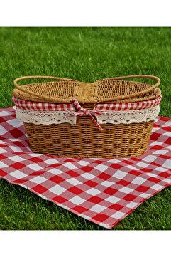 Kosova Beyaz Rattan Hasır - Oval Piknik Sepeti 39cm