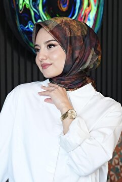 AFVENTE Zebra Desen Kahverengi Soft Pamuk Eşarp
