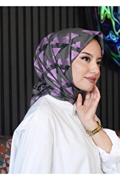 AFVENTE Üçgen Desen Mor Soft Pamuk Eşarp