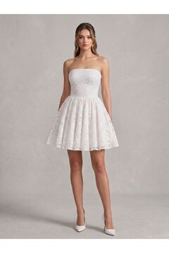 Tangül&Ali'S Moda Evi Dantel Straplez Beyaz Mini Elbise
