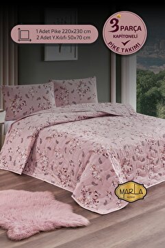 MARLA HOME Çift Kişilik Pike Takımı | Battal Boy | 220x230 cm | Çok Amaçlı Yatak Örtüsü & Battaniye