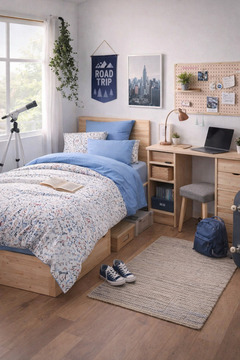 MyStory Home Lastikli Çarşaflı Tek Kişilik Nevresim Takımı Bluem