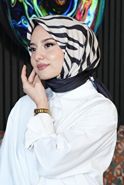 AFVENTE Geometrik Desen Siyah - Beyaz Soft Pamuk Eşarp