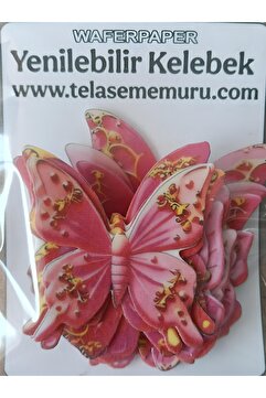 telaşe memuru TEK TEK HAZIR KESİLMİŞ - Yenilebilir Kelebek Pasta Süsü - Pembe Gold Kelebek Yenilebilir Kağıt