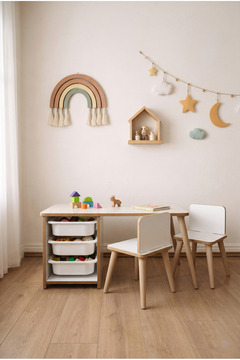 POFİTTO Çocuk Masa Sandalye Takımı 90x45 Cm 3 Sepetli Çocuk Çalışma Ve Aktivite Masası Yaz-sil,2 Sandalyeli