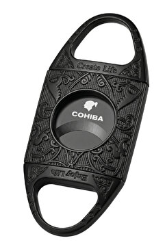 COHİBA Siyah Desenli Metal Puro Makası Kesici