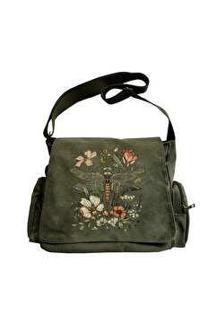 Toum Vintage Bohem Botanik Baskılı Unisex Haki Postacı Çantası