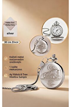 Wolawood Ay Yıldız & Tren Lokomotif Motifli Köstekli Cep Saati Nostaljik Antika Tarz Zincirli Hediyelik Saat