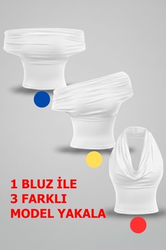 moddosa fashion Kadın Çok Yönlü ÜÇ MODELLİ TEK Bluz Madonna Yaka Boyundan Geçmeli Degaje Yaka Body Bluz Sandy Kumaş