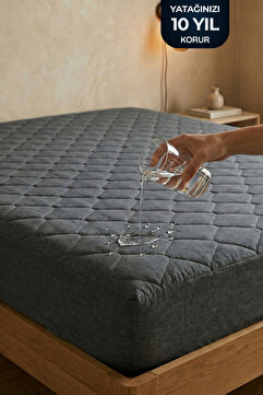 Nart Home Yatak Alezi Pamuklu Kapitone Fitted Full Kenar Sıvı Geçirmez Yatak Koruyucu Gri