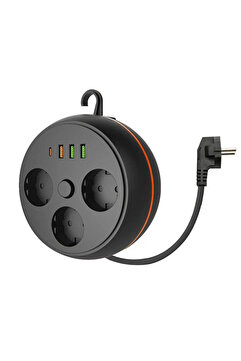 shopwave BRK 3 Adet Soket,3 Adet USB ve 1 Adet Type-C Girişli Termal Akım Korumalı Makaralı Priz 3395 (5047)