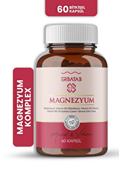 Erbatab Magnezyum 3 Lü Form (BİSGLİSİNAT, SİTRAT, MALAT) & Vitamin B2 , B3 , B6 - 60 Kapsül