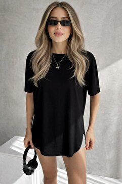 MODiSCHO Kadın Modal Kumaş Oversize Basic Tişört