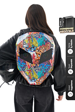 Zampago LED Göz Maskeli Grafiti Akıllı Sırt Çantası – Sert Kasa, 10.000 mAh Powerbank Hediyeli