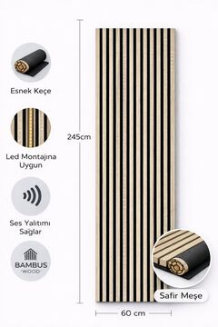 DETAYPOLİURETAN Mdf Ahşap Akustik Duvar Paneli 60x245 Cm- Safir Meşe