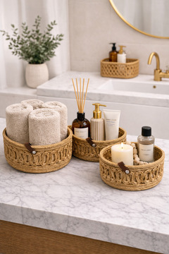 MaVaux Velora Set 3’lü Halat Sepet Banyo Organizer Dekoratif Düzenleyici El Yapımı Sepet Seti