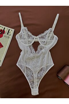 İNKO İÇ GİYİM Sevgililer Günü Hediyesi Dantelli Balenli Transparan Altı Çıtçıtlı Bodysuit