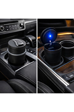 YMÇ DETAILING & AUTOMOTIVE Her Araca Uyumlu LED Işıklı Bardaklıklı Küllük (BMW Tipi)(2 parça)