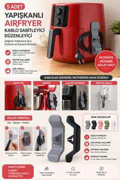 Anadolu Saray Çarşısı 5 Adet Yapışkanlı Airfryer Kablo Sabitleyici Düzenleyici Çok Amaçlı Kablo Tutucu Kablo Toparlayıcı