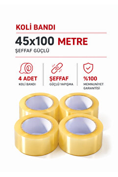 Delvos 4 Adet Koli Bandı 45 Mm Ekonomik Şeffaf Güçlü Yapışkanlı Kopmayan Bant Bandı (4 ADET)