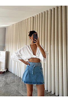 mydukkan.co Pileli Denim Etek Mavi - Mavi