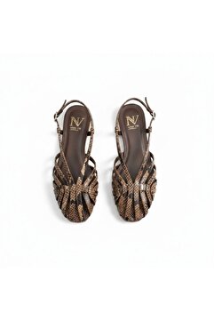 NE&VE SHOES Kahve Yılan Biye Kadın Günlük Sandalet