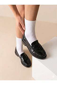 NUVE SHOES Kadın Deri Loafer Makosen Dikişli Büzgülü Oxford Günlük Ayakkabı