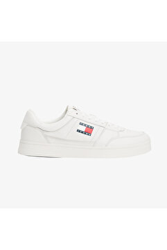 Tommy Hilfiger Erkek Rahat Düz Taban Nefes Alabilir Üst Yüzeyli Deri Beyaz Sneaker
