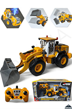 Apexma 2.4GHz Uzaktan Kumandalı Şarjlı Buhar Atan 9 Kanallı Buldozer Sesli Işıklı Metal Kepçeli İş Makinesi